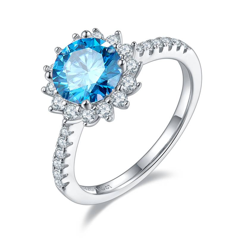 太阳花S925银镀白金MoissaniteWomen's Ring1.5ctD级