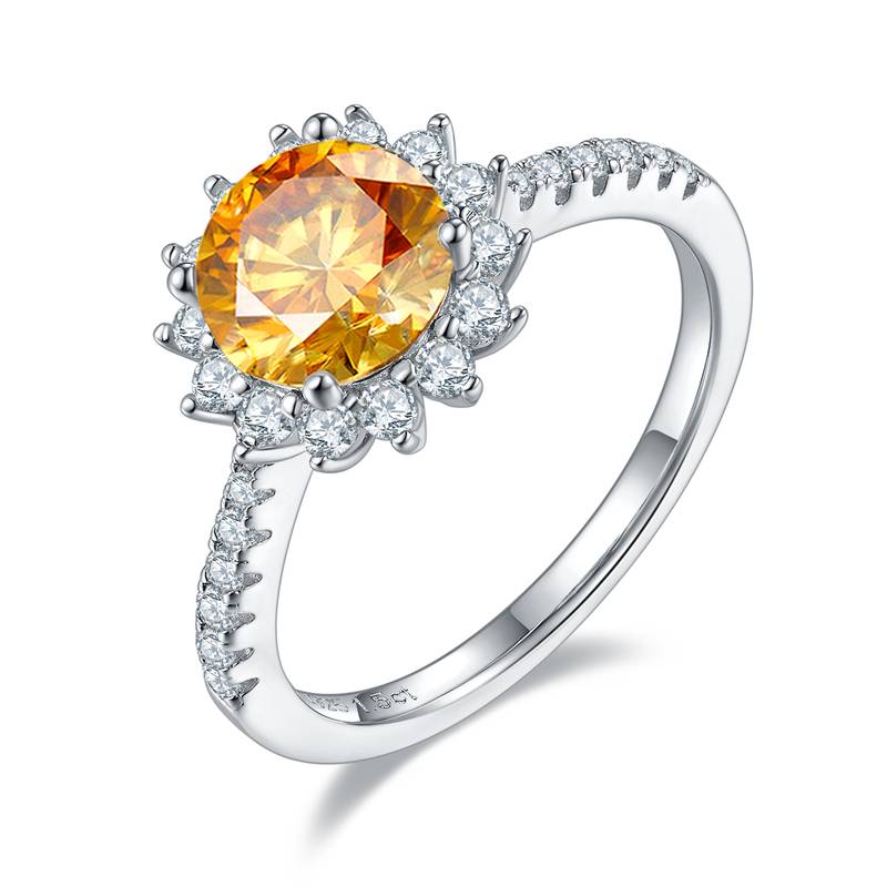 太阳花S925银镀白金MoissaniteWomen's Ring1.5ctD级