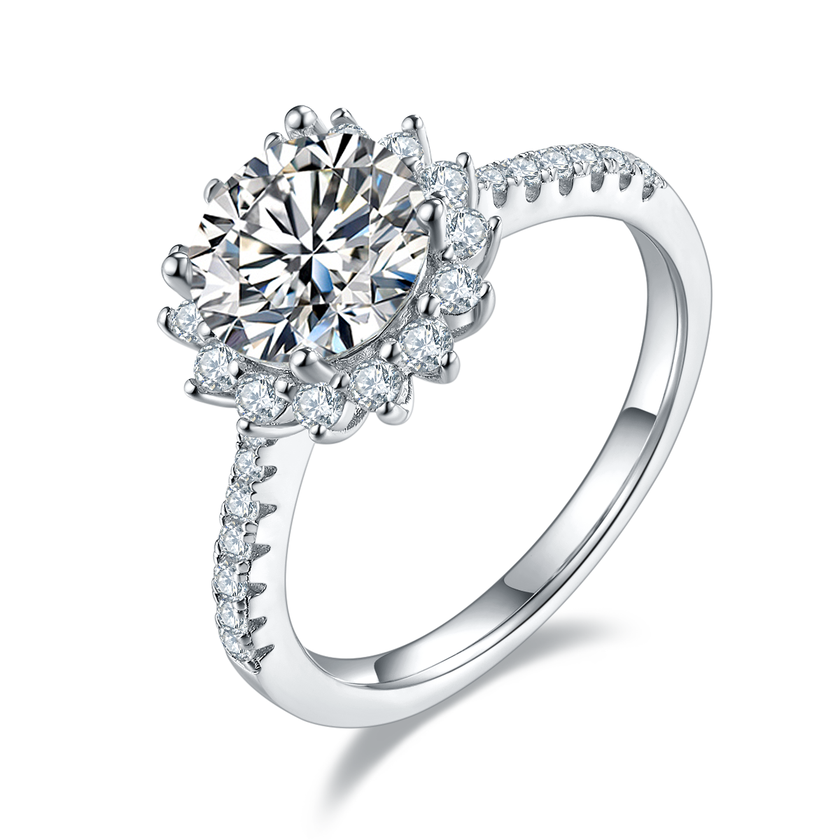 Sunflower S925 Silver Plated Platinum Moissanite Diamond Women's Ring 2.0 Carat D-Class