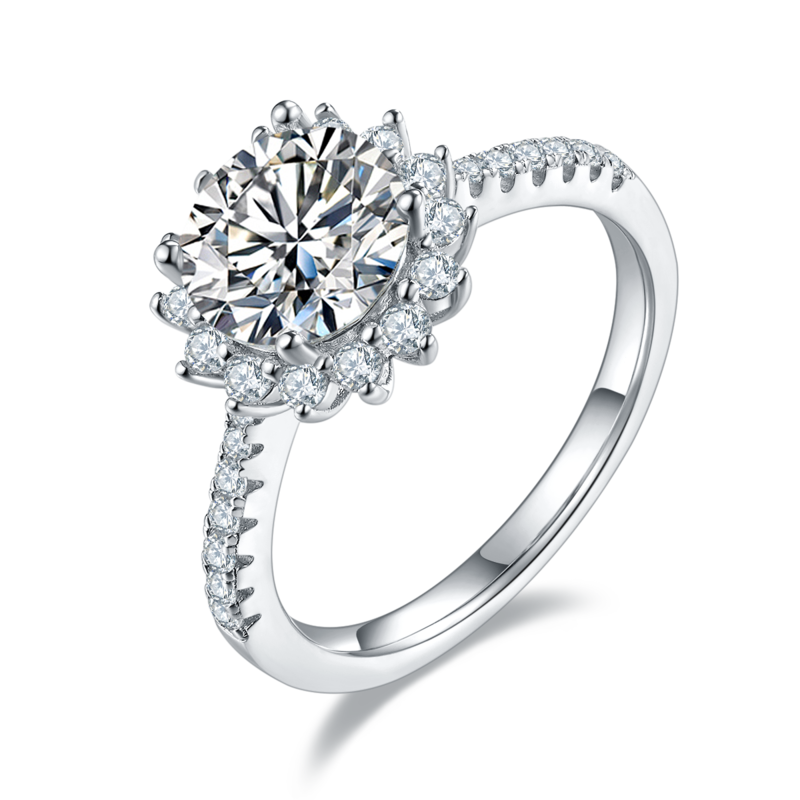 太阳花S925银镀白金MoissaniteWomen's Ring2.0ctD级