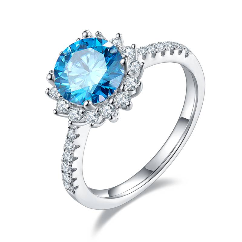 太阳花S925银镀白金MoissaniteWomen's Ring2.0ctD级