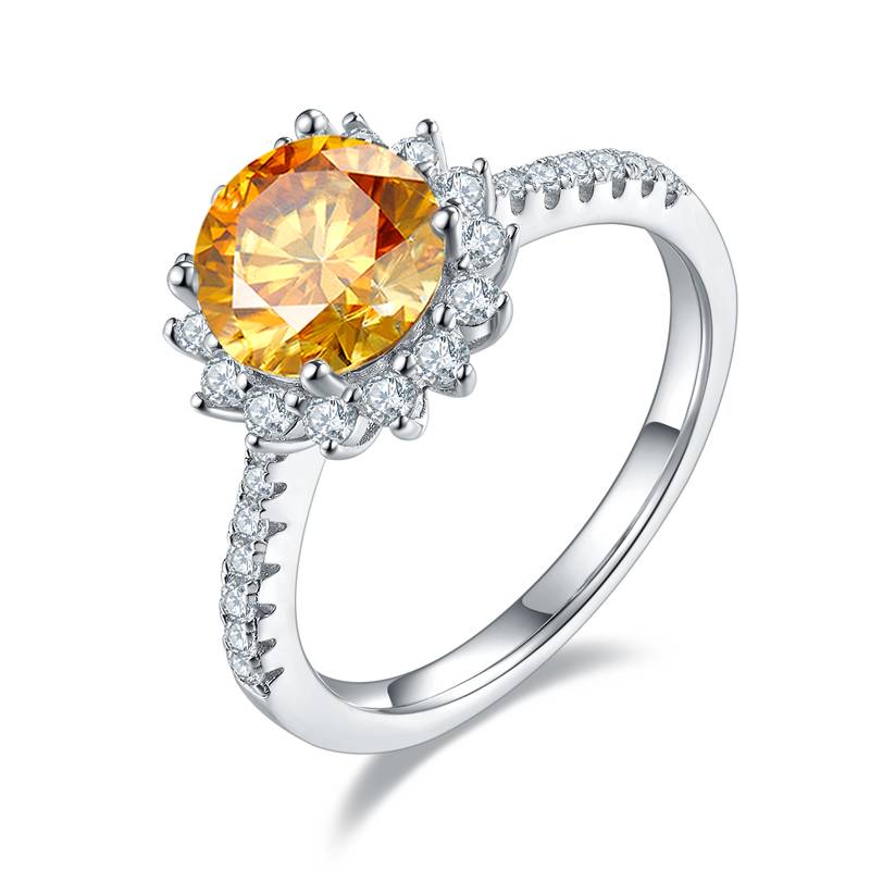 太阳花S925银镀白金MoissaniteWomen's Ring2.0ctD级