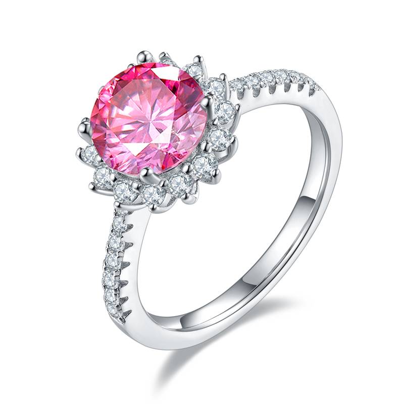 太阳花S925银镀白金MoissaniteWomen's Ring2.0ctD级