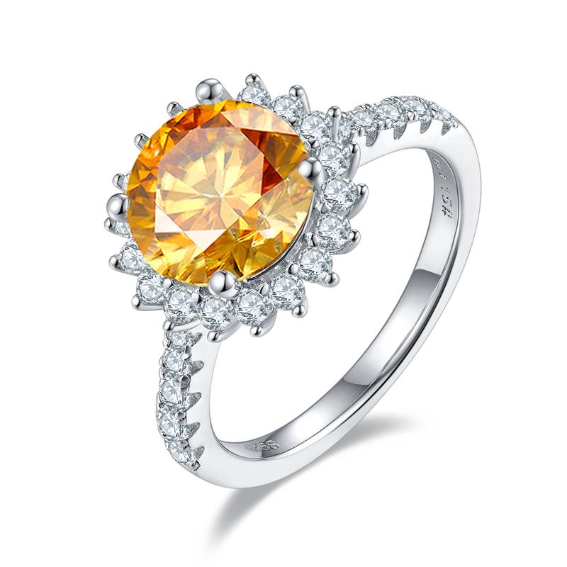 太阳花S925银镀白金MoissaniteWomen's Ring3.0ctD级