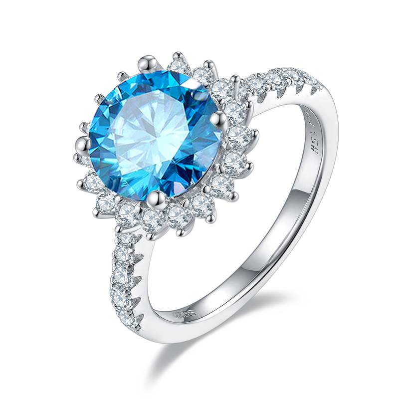 太阳花S925银镀白金MoissaniteWomen's Ring3.0ctD级