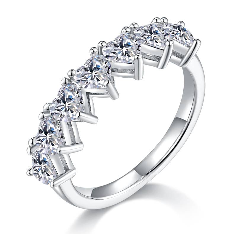 Heart shaped S925 silver plated white gold moissanite diamond women's ring 2.1 carats D-grade