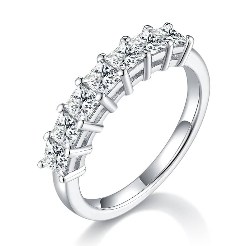 Square lined ring S925 silver plated platinum Moissanite women's ring 2.1 carats D-grade