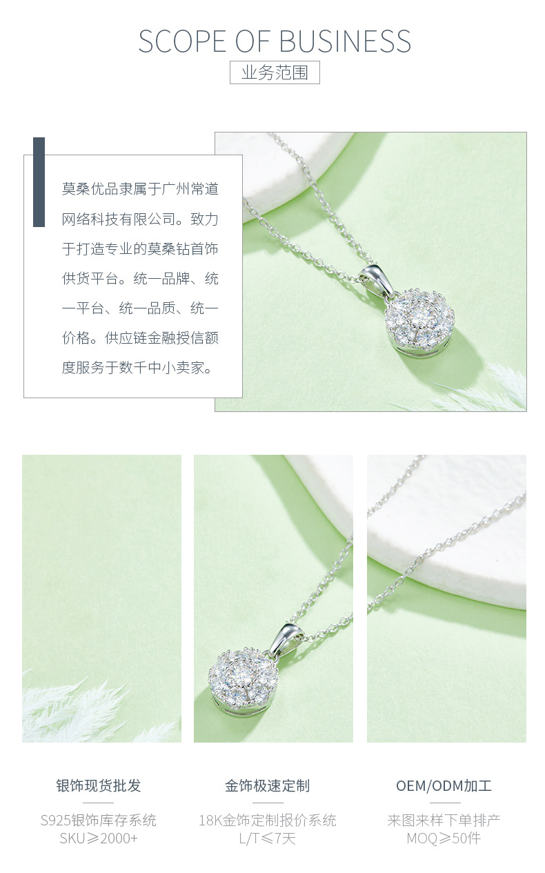 DSYP22款花芯S925银镀白金莫桑钻项链 - 3