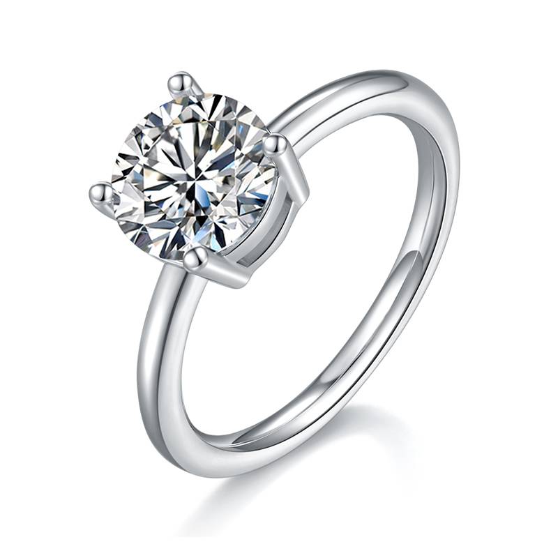 Classic round S925 silver plated white gold moissanite diamond women's ring 3.0 carats D-grade