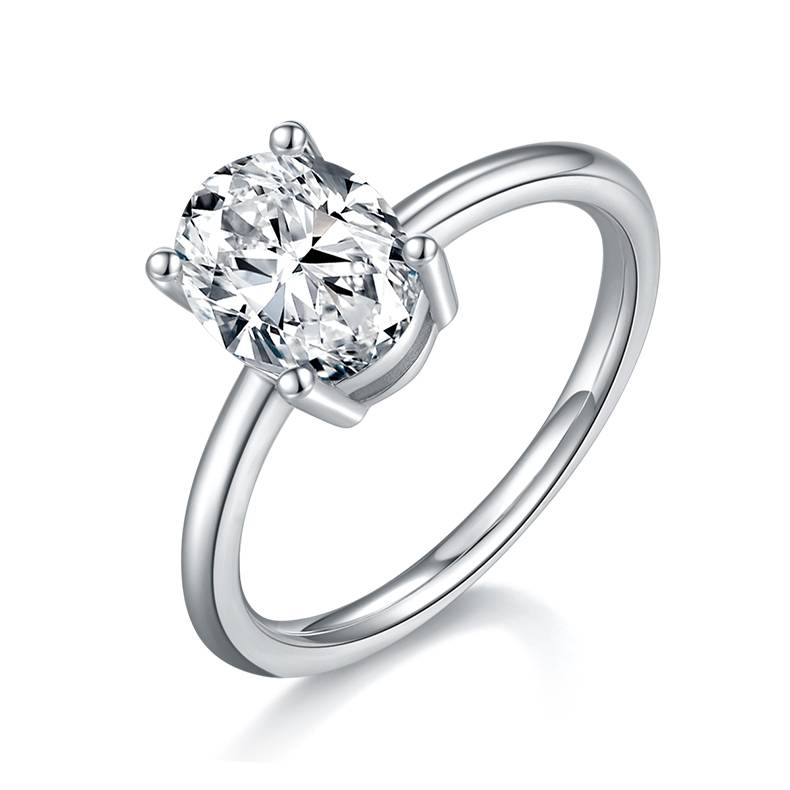 Classic蛋形S925银镀白金MoissaniteWomen's Ring3.0ctD级
