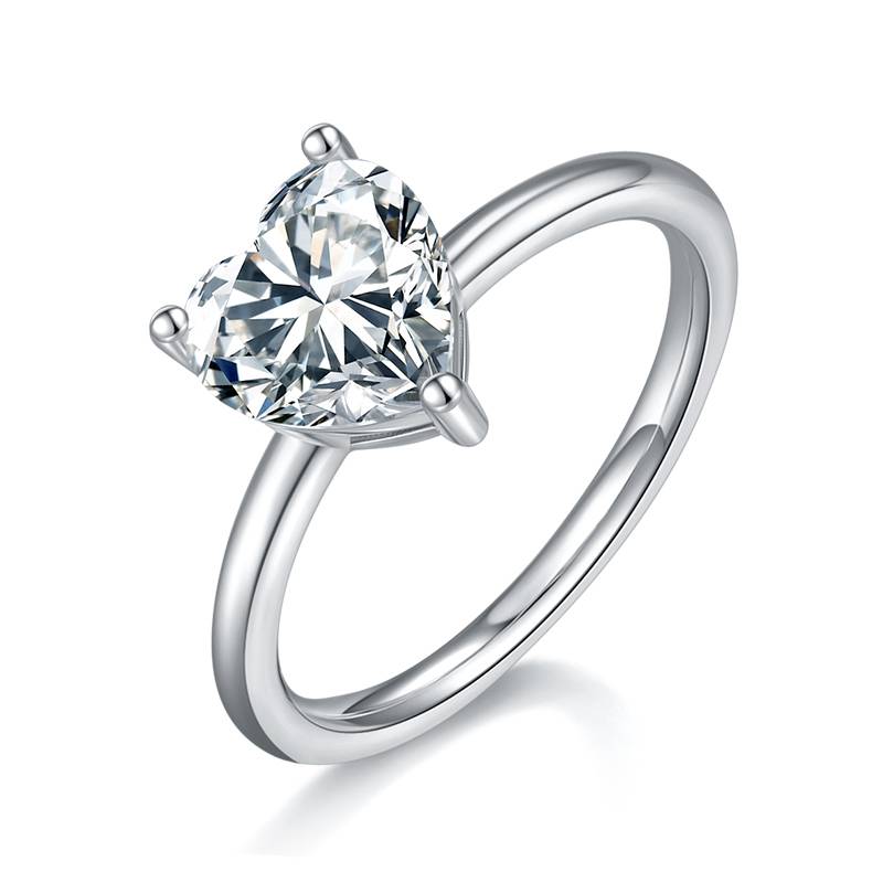 Classic心形S925银镀白金MoissaniteWomen's Ring2.0ctD级