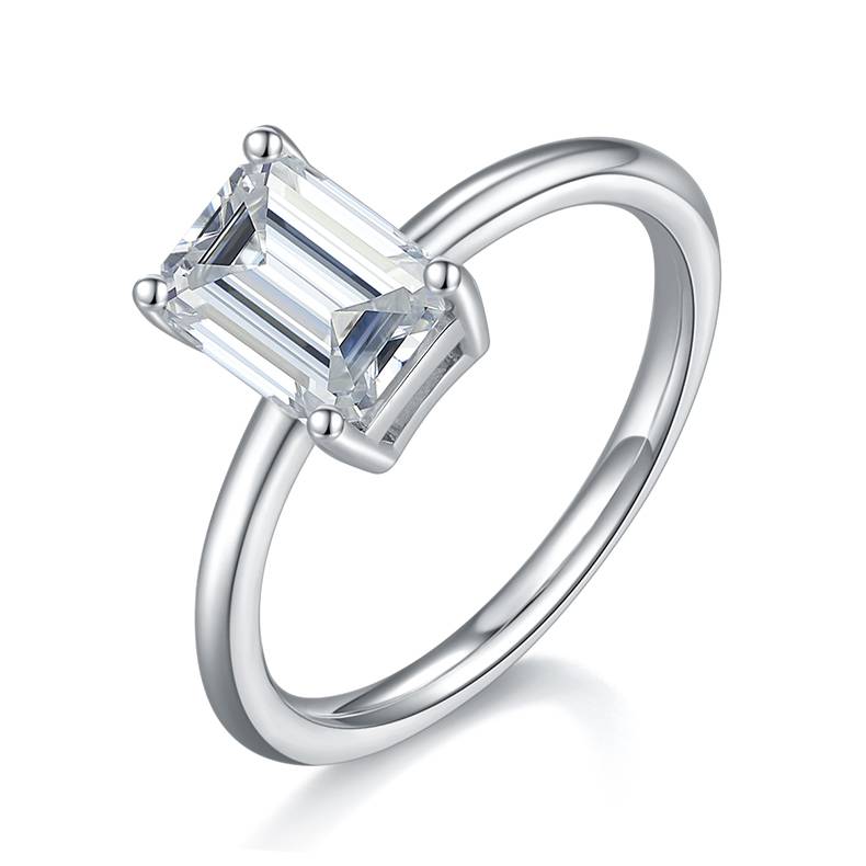 Classic长方形S925银镀白金MoissaniteWomen's Ring3.0ctD级