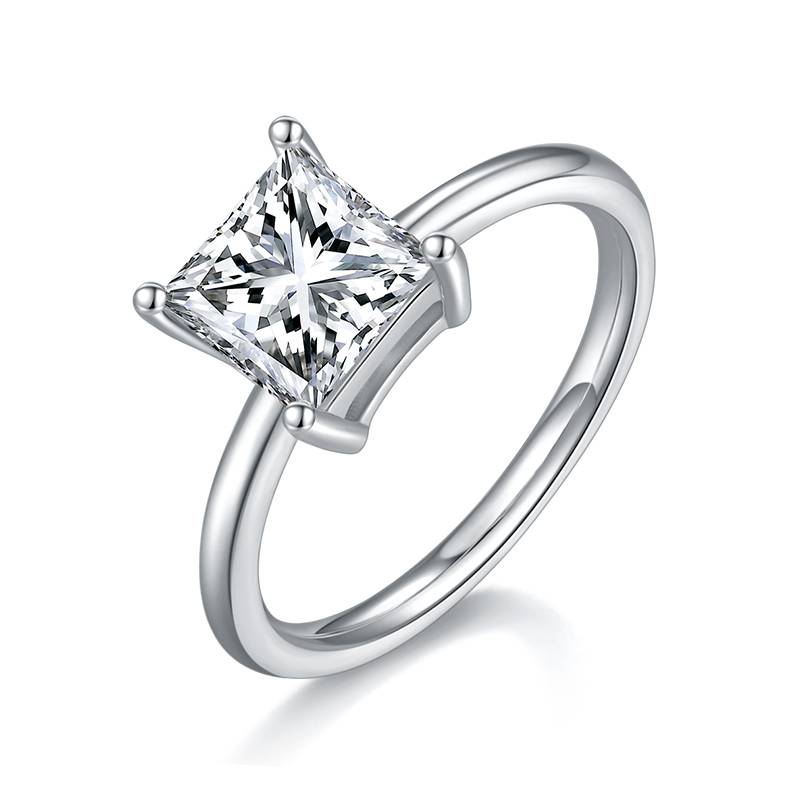 Classic正方形S925银镀白金MoissaniteWomen's Ring3.0ctD级
