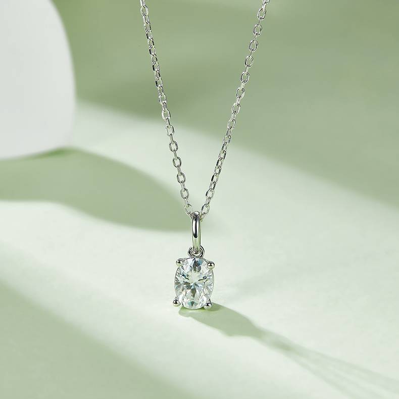 Classic蛋形S925银镀白金MoissanitePendantStud Earring套装