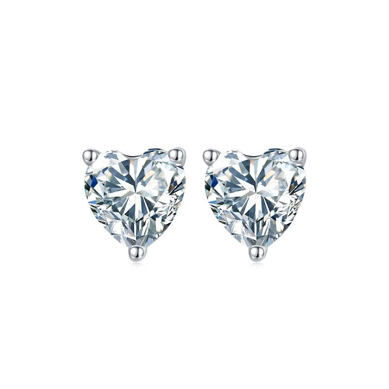 Classic心形S925银镀白金MoissanitePendantStud Earring套装