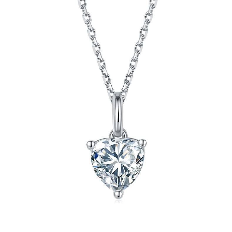 Classic心形S925银镀白金MoissanitePendantStud Earring套装