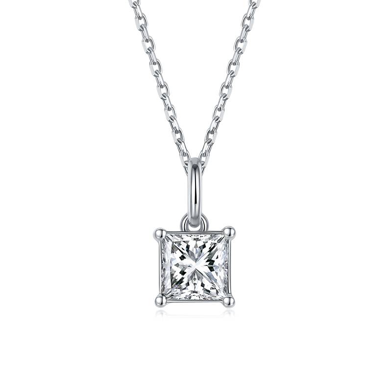 Classic正方形S925银镀白金MoissanitePendantStud Earring套装