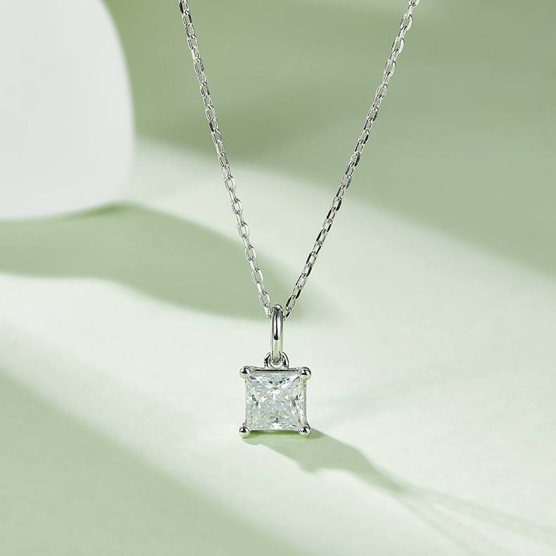 Classic正方形S925银镀白金MoissanitePendantStud Earring套装