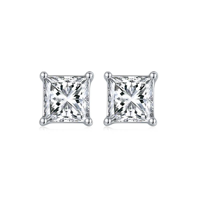 Classic正方形S925银镀白金MoissanitePendantStud Earring套装