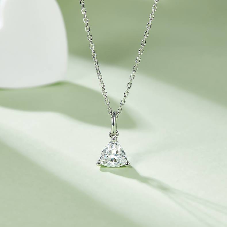 Classic三角形S925银镀白金MoissanitePendantStud Earring套装