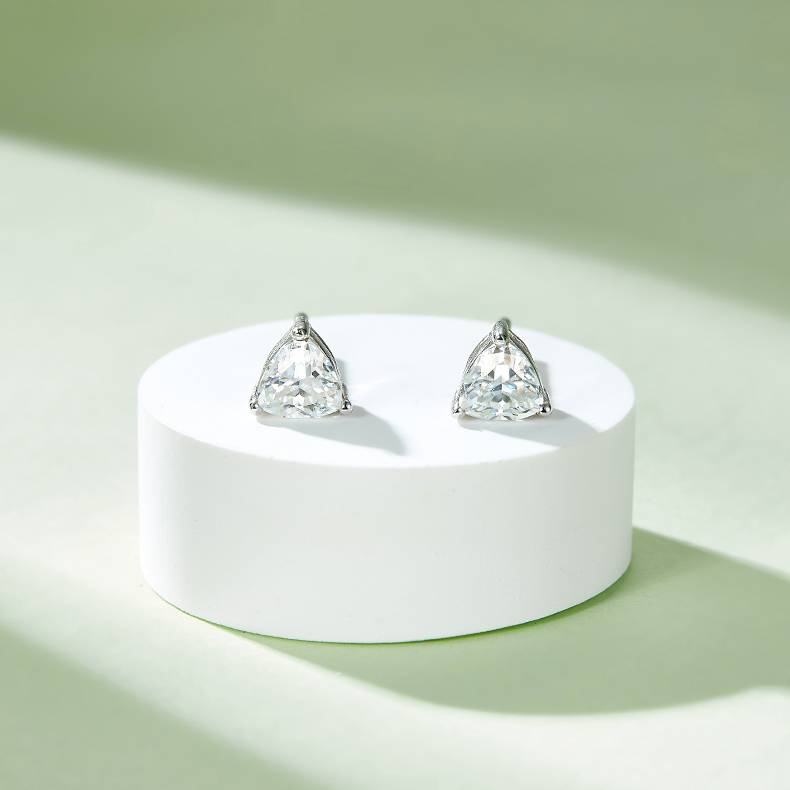 Classic三角形S925银镀白金MoissanitePendantStud Earring套装