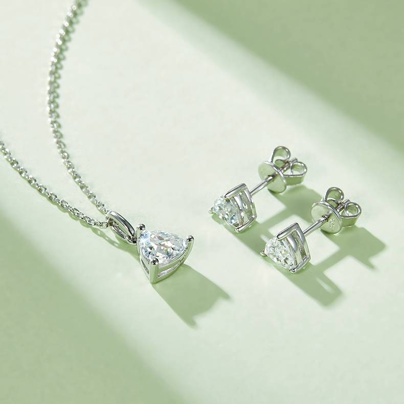 Classic triangle S925 silver plated platinum Moissanite diamond pendant earring set