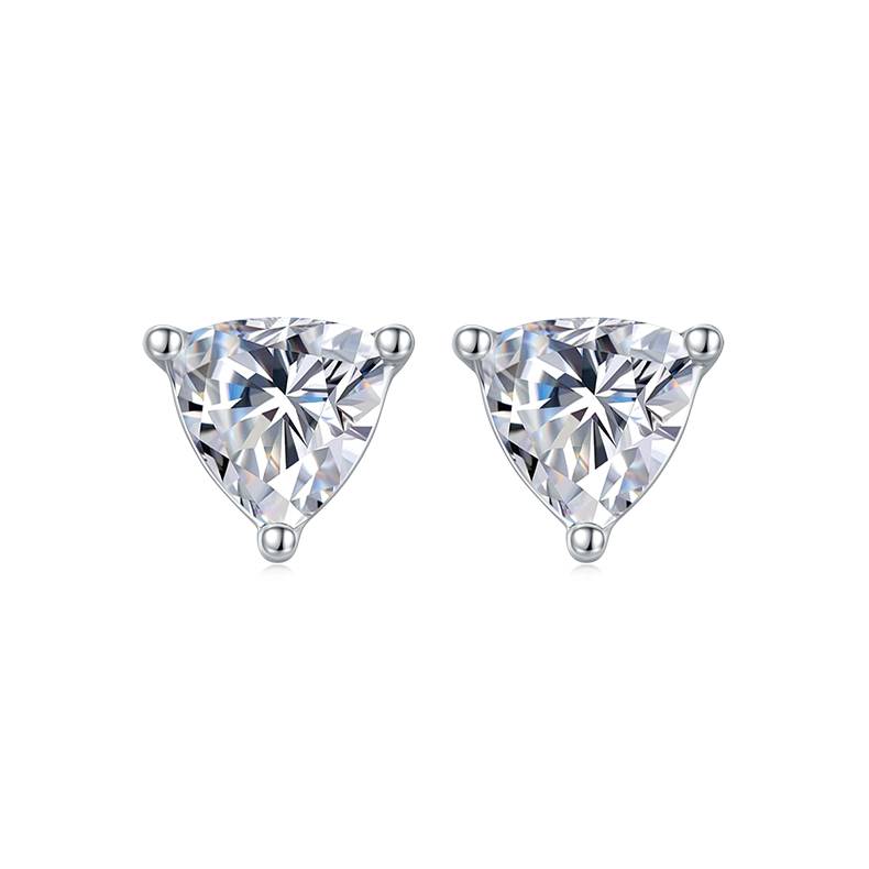 Classic三角形S925银镀白金MoissanitePendantStud Earring套装
