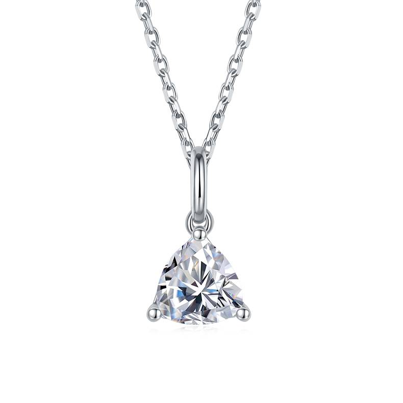 Classic三角形S925银镀白金MoissanitePendantStud Earring套装