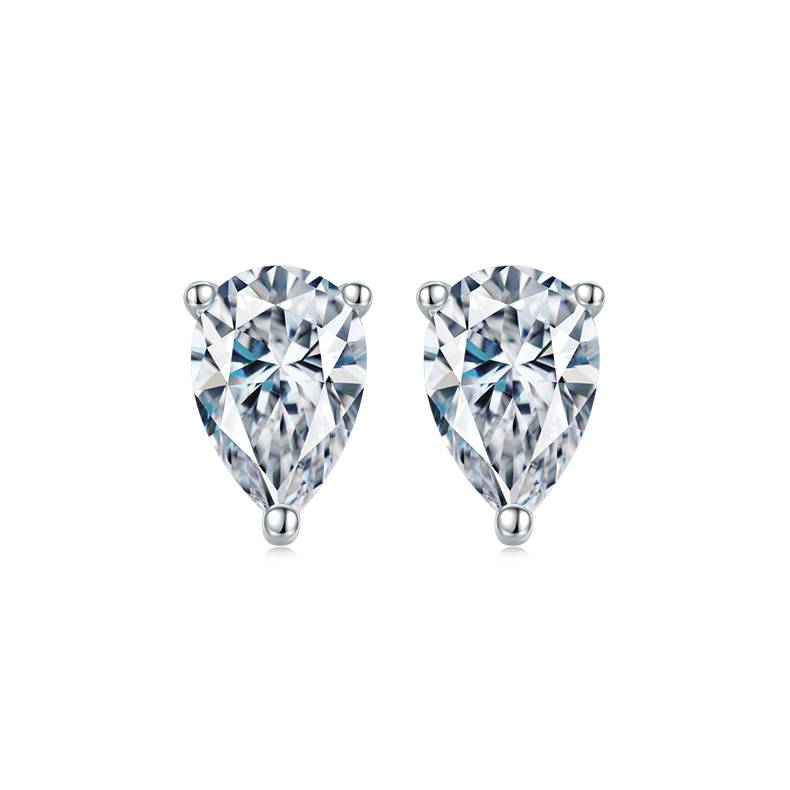 Classic梨形S925银镀白金MoissanitePendantStud Earring套装