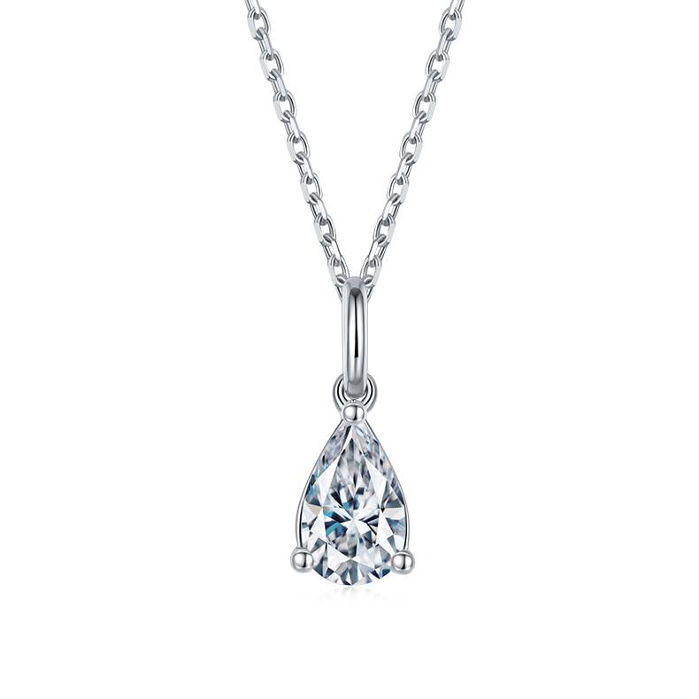 Classic梨形S925银镀白金MoissanitePendantStud Earring套装
