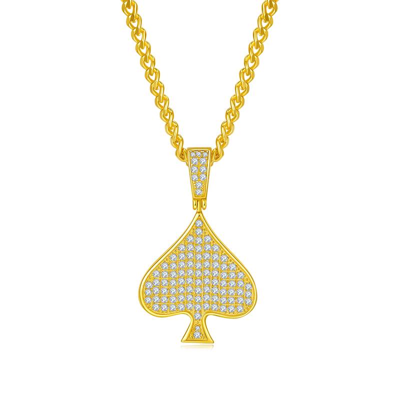 Spades Hip Hop Necklace S925 Silver Pendant Moissanite Grade D 0.78CT