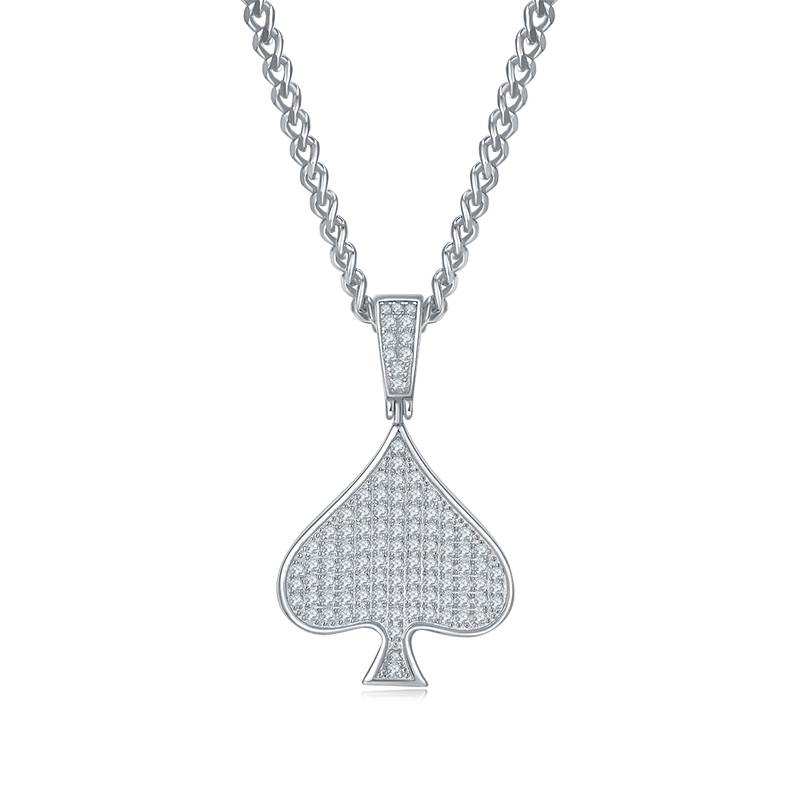 Spades Hip Hop Necklace S925 Silver Pendant Moissanite Grade D 0.78CT