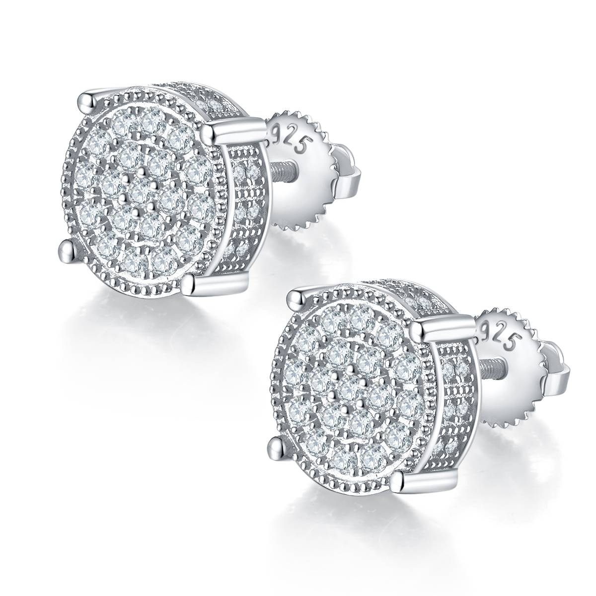 Circular Column S925 Silver Ear Nail with Threaded Moissanite Grade D 0.81CT