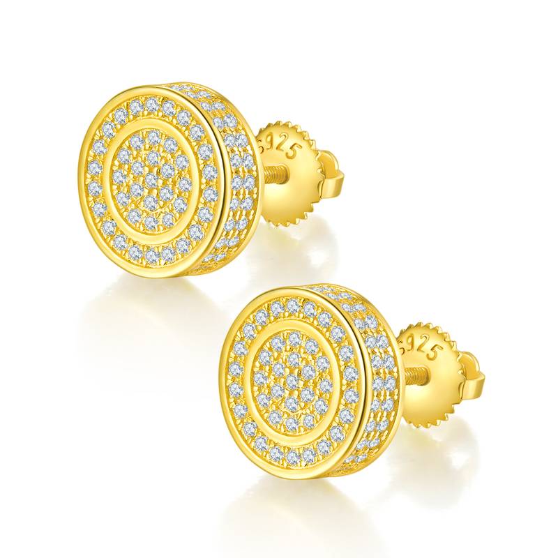 圆形双环S925银Stud Earring带螺纹Moissanite厘石D级0.95ct