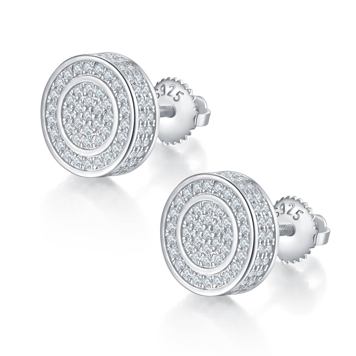 Circular double ring S925 silver ear nail with threaded Moissanite grade D 0.95CT