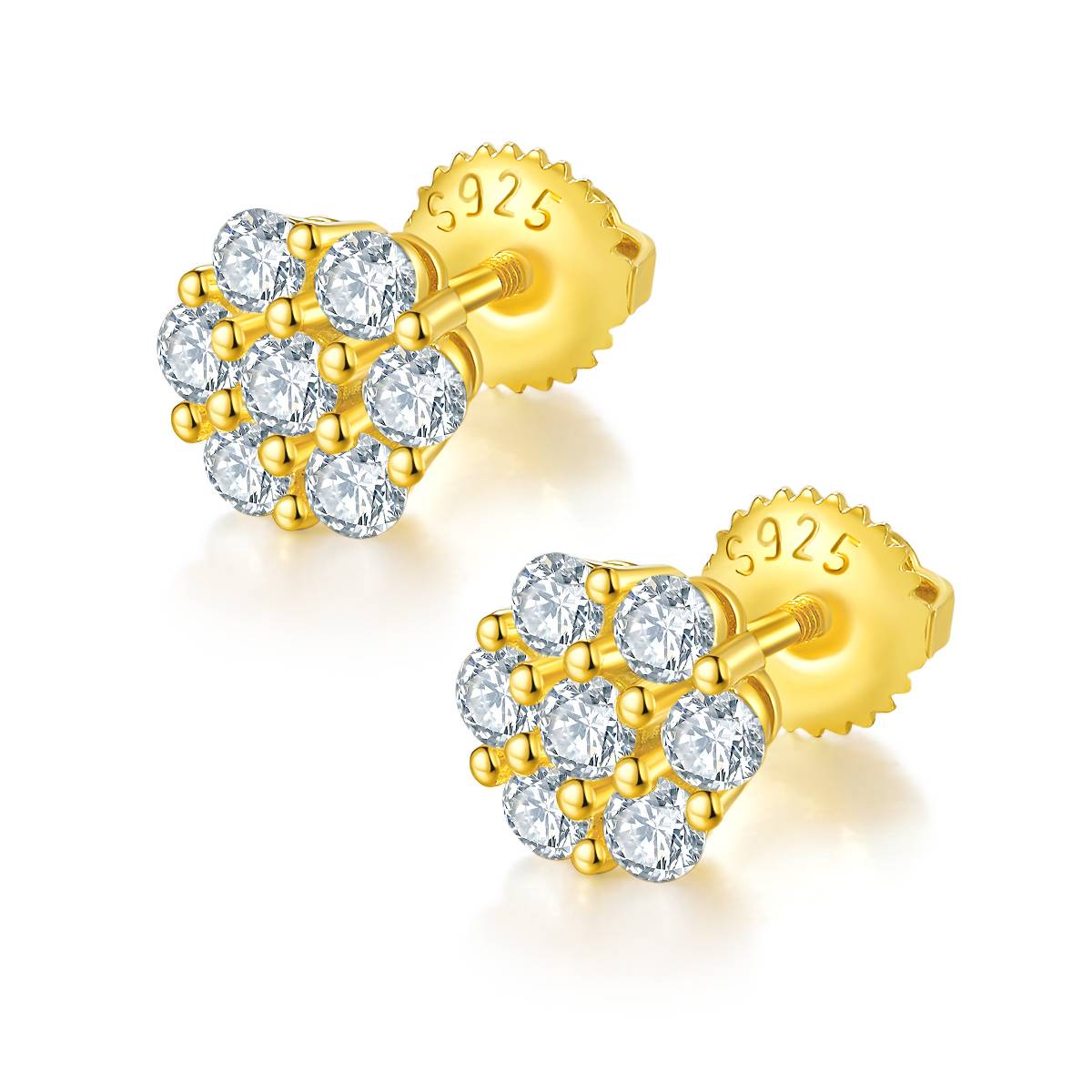 Round Plum Blossom S925 Silver Ear Nail with Thread Moissanite Grade D 0.84CT