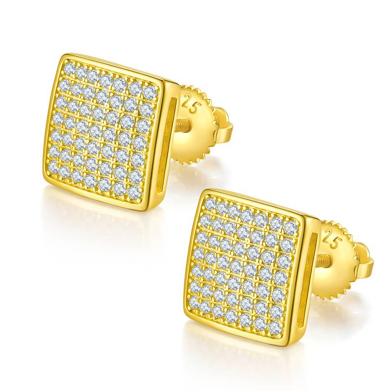方形弧面S925银Stud Earring带螺纹Moissanite厘石D级0.59ct