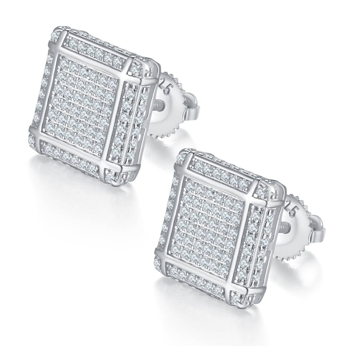 Square grid S925 silver ear nail with thread Moissanite grade D 0.77CT