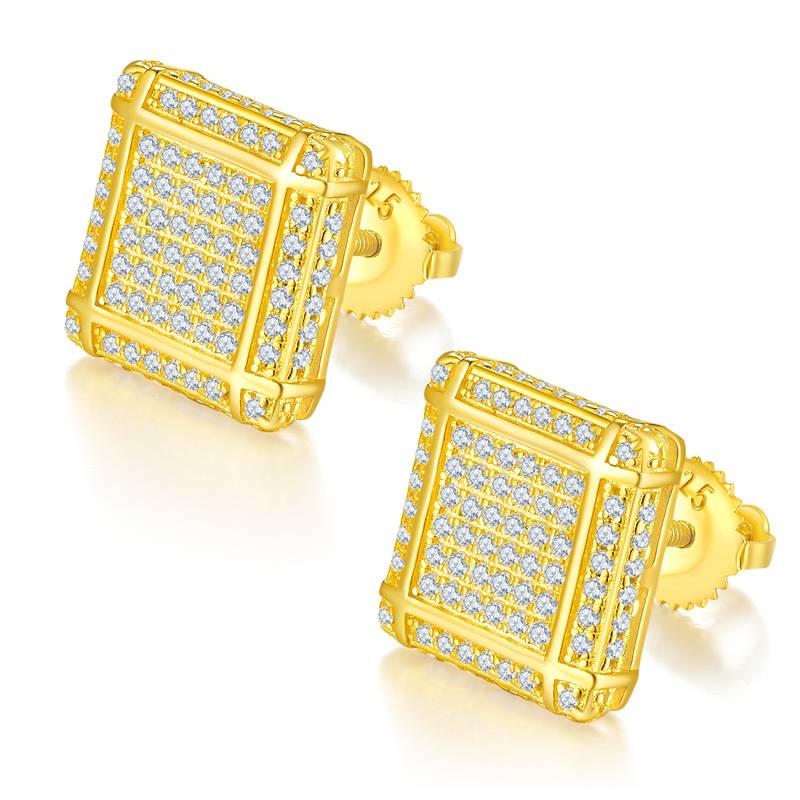 方形格子S925银Stud Earring带螺纹Moissanite厘石D级0.77ct