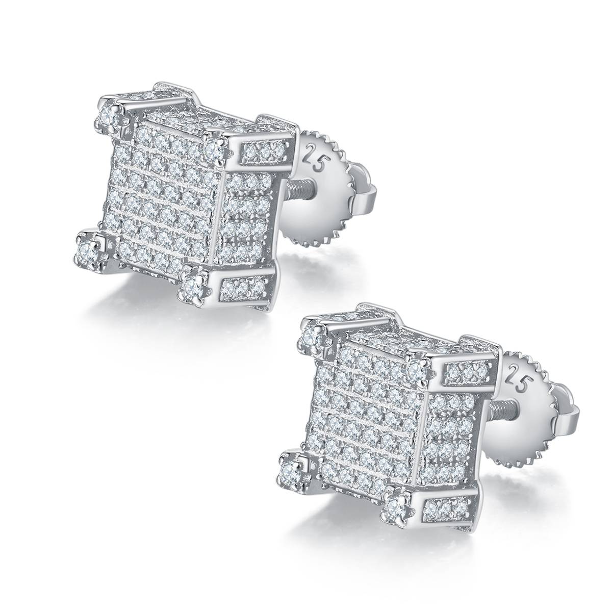 Square pillar S925 silver ear nail with thread Moissanite grade D 1.06CT