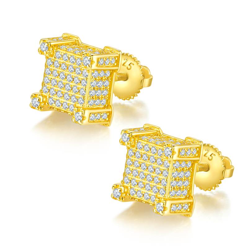 方形立柱S925银Stud Earring带螺纹Moissanite厘石D级1.06ct