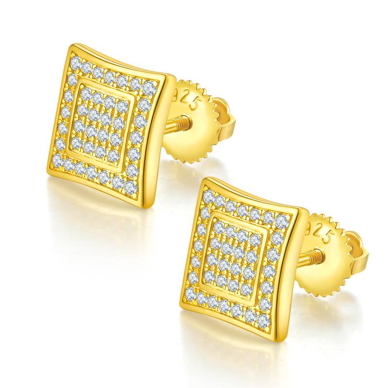 方形双环S925银Stud Earring带螺纹Moissanite厘石D级0.41ct