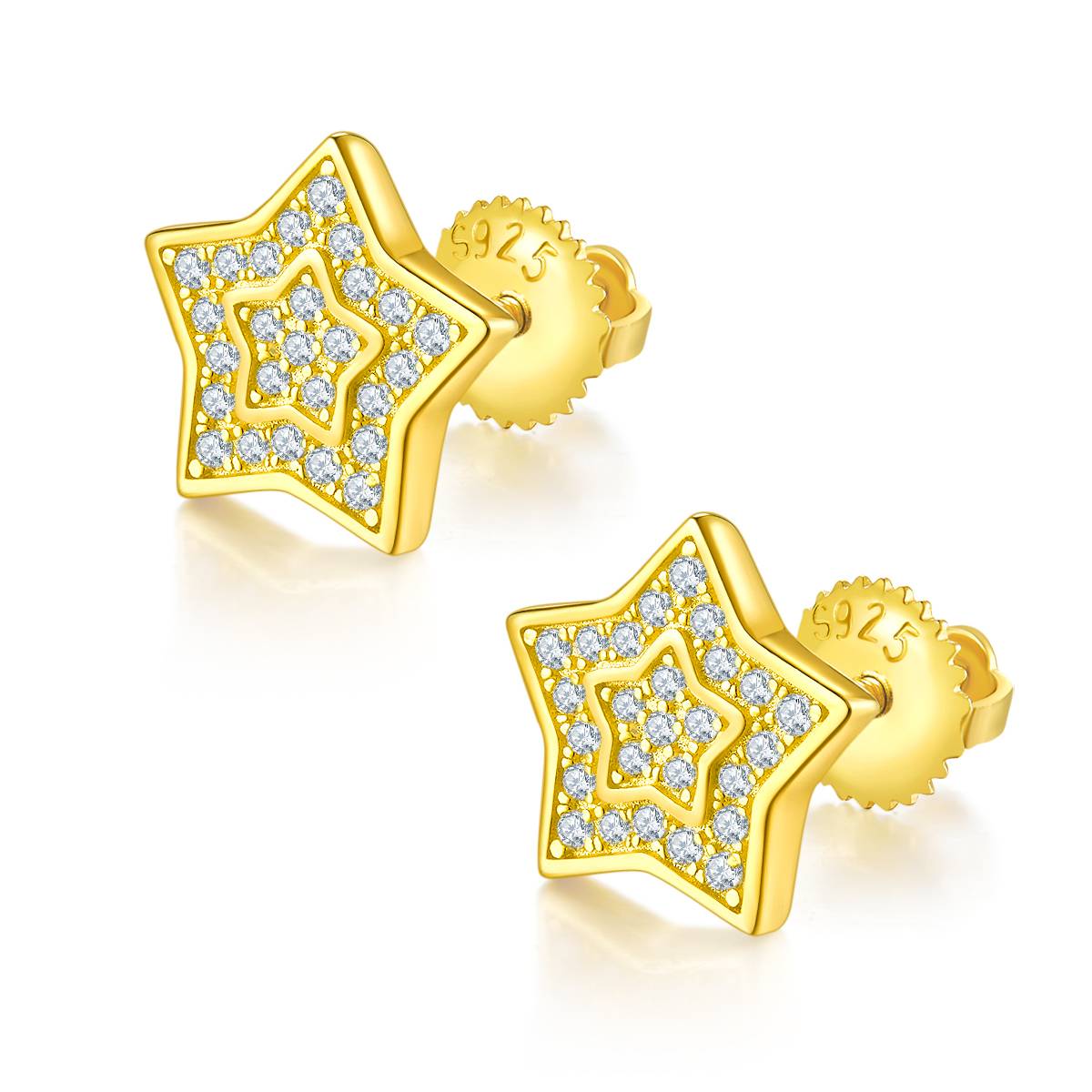五角星S925银耳钉带螺纹莫桑钻厘石D级0.27CT