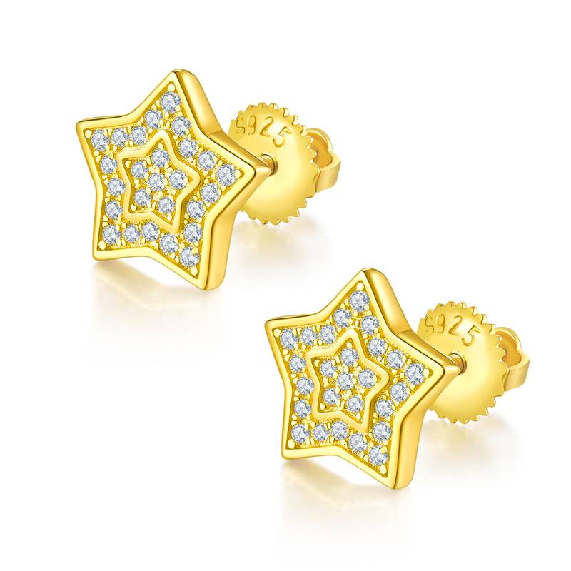 五角星S925银Stud Earring带螺纹Moissanite厘石D级0.27ct
