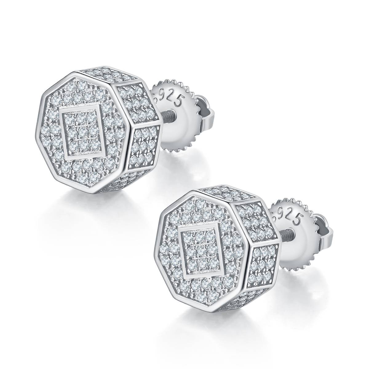 Diamond S925 silver ear nail with thread Moissanite grade D 0.79CT