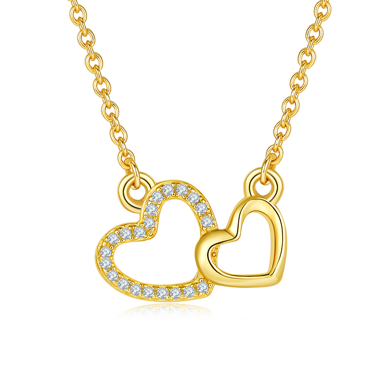 Double core heart-shaped pendant S925 silver Moissanite grade D 0.1CT