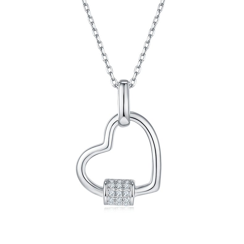 锁芯爱心吊坠S925银莫桑钻厘石D级0.1CT