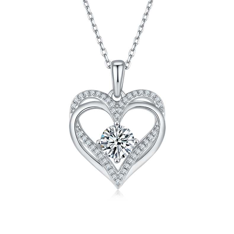 圆形爱心PendantS925银Moissanite厘石D级1.2ct