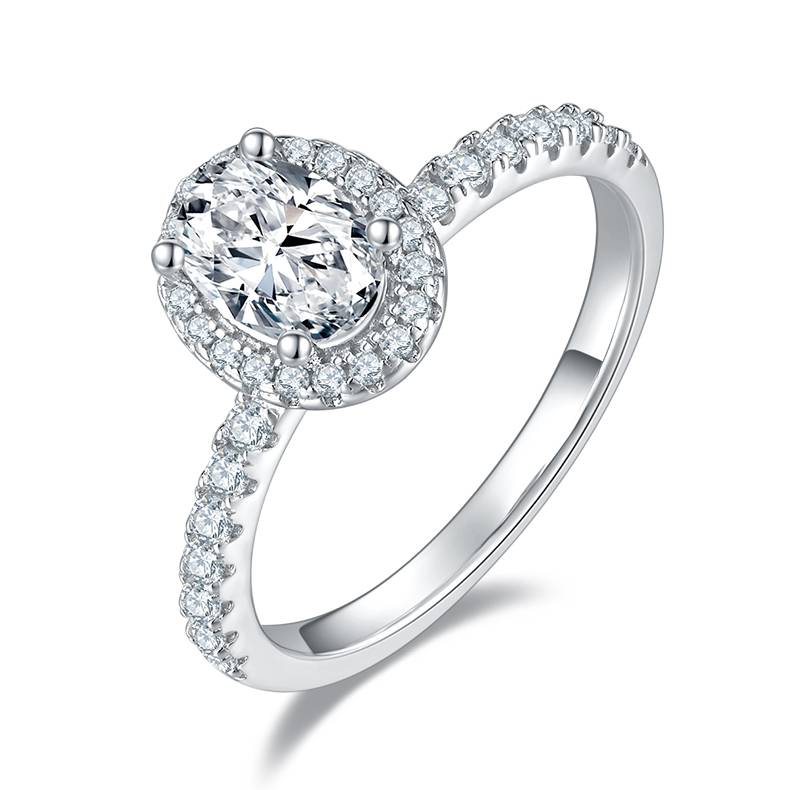 Affordable Luxury蛋形S925银镀白金MoissaniteWomen's Ring2.0ctD级