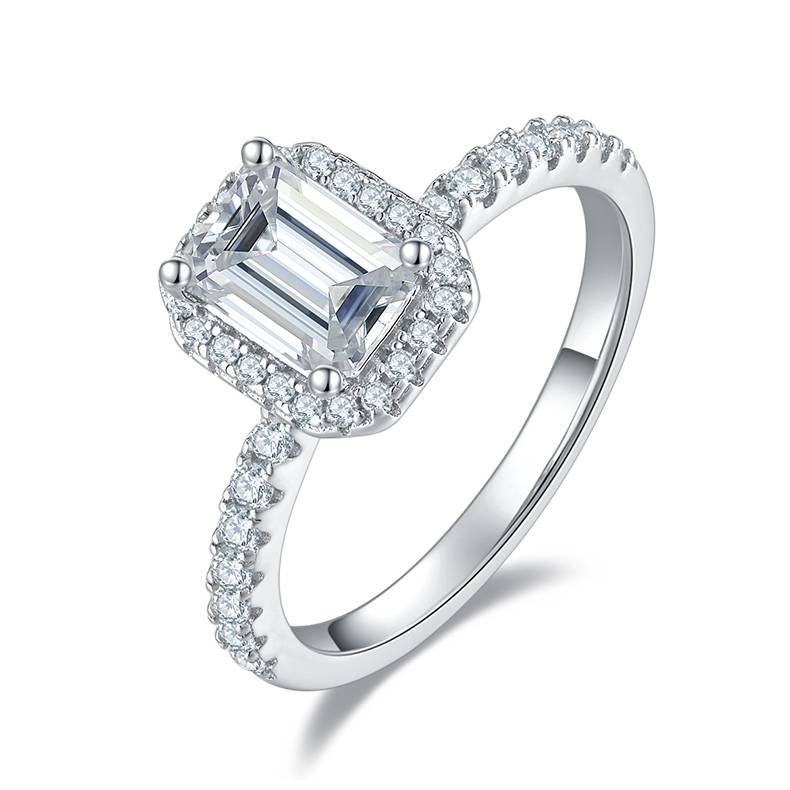 Affordable Luxury长方形S925银镀白金MoissaniteWomen's Ring2.0ctD级